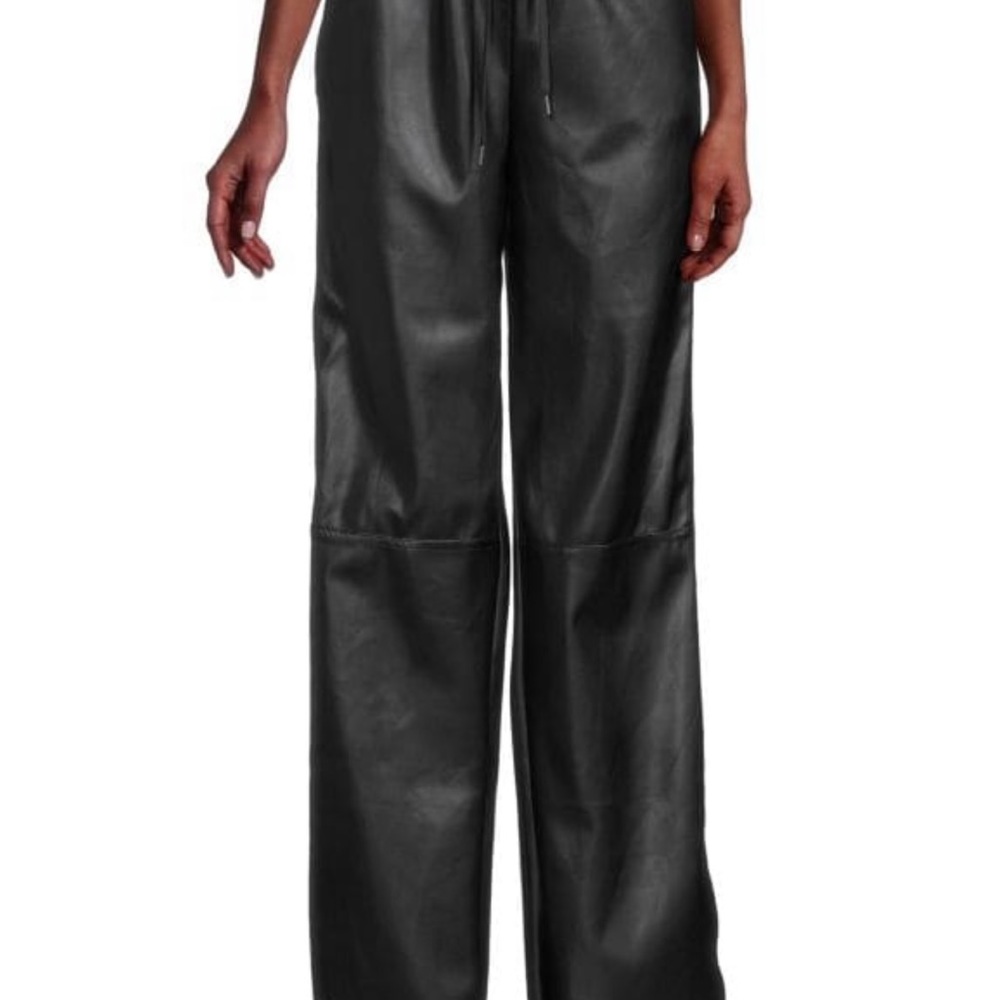 RD Style Brown Faux Leather Drawstring Wide Leg Pants‎ NWT